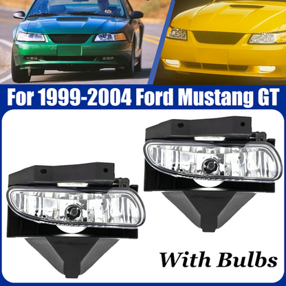Pair Front Bumper Driving Fog Light Lamp W/Bulbs For 1999-2004 Ford Mustang GT