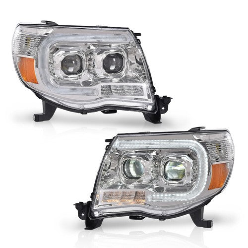 Solid Spare Fit For 05-11 Toyota Tacoma Clear Lens Chrome Dual LED Projector Headlights