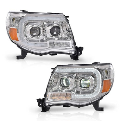 Solid Spare Fit For 05-11 Toyota Tacoma Clear Lens Chrome Dual LED Projector Headlights