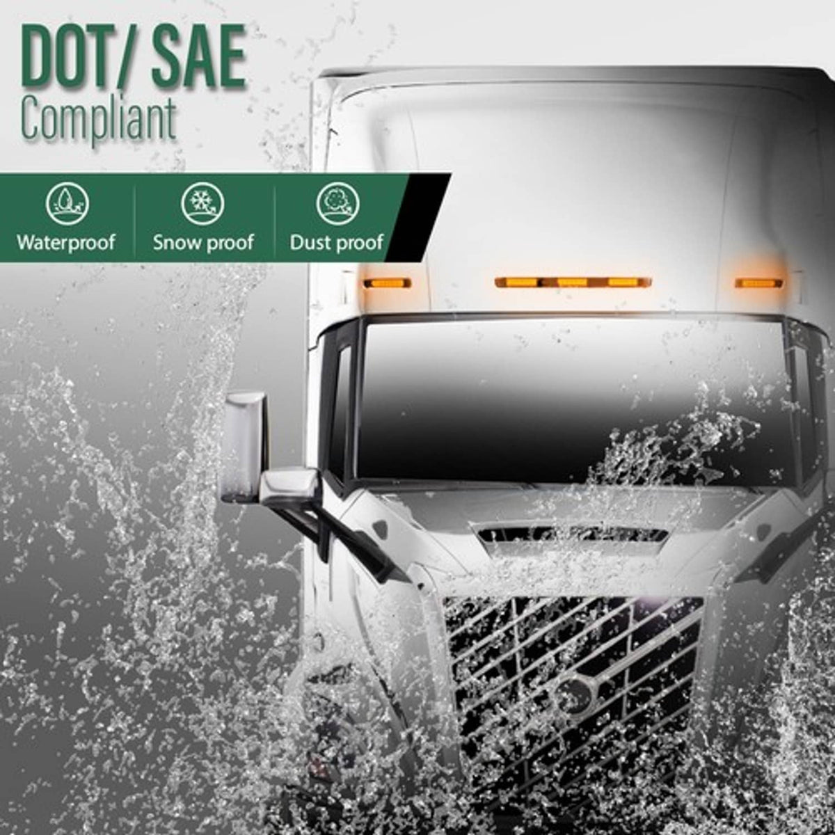 Solid Spare Rectangle Truck Roof Light with Gasket, 6 LED Waterproof Amber Cab Marker Lights