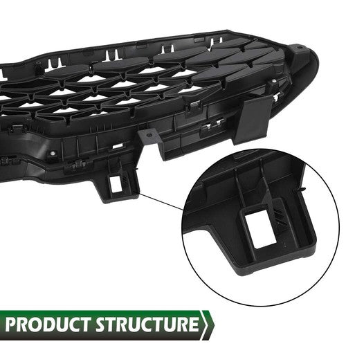 Solid Spare Fit For 2019 2020 Kia Forte Black Front Bumper Upper Grille Grill w/ Chrome Trim