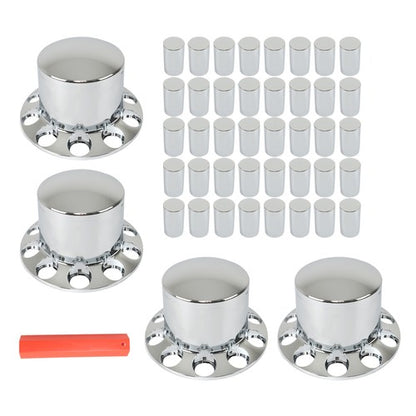 Solid Spare Semi Truck 33mm Chrome Wheel Axle Covers w/ Hub Caps Lug Nuts