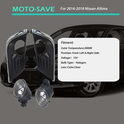 Solid Spare Chrome Fog Lamps Assembly w/3000K Halogen Bulbs For Nissan Altima SR 2.5L 16-18