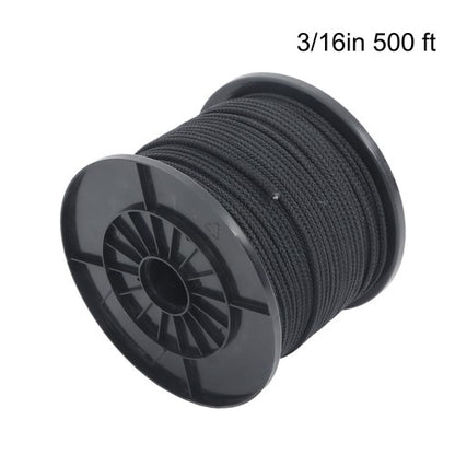Solid Spare 3/16 inch Black Polypro Rope 500 Feet Hollow Braid Tensile Strength 750 Pounds