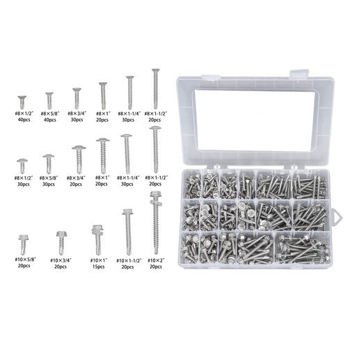 Solid Spare 410 Stainless Steel Self Tapping Screws for Metal, 425PCS #8#10 Assortment Set