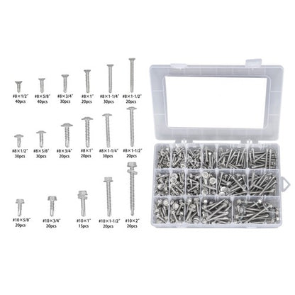 Solid Spare 410 Stainless Steel Self Tapping Screws for Metal, 425PCS #8#10 Assortment Set