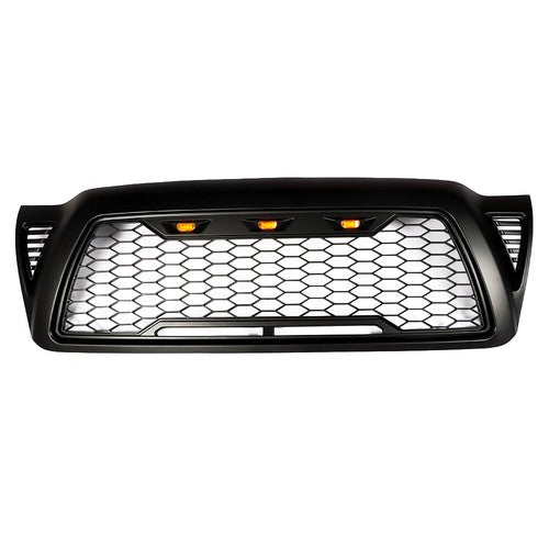 Solid Spare Black Plastic Front Upper Bumper Grille W/ LED For Toyota Tacoma 2005-2011