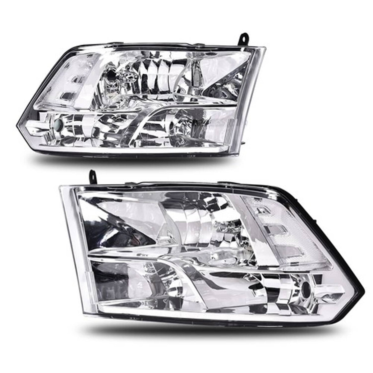 Solid Spare Fit For 2009-2018 Ram 1500 2500 3500 Clear Lens Chrome Headlights Left+Right