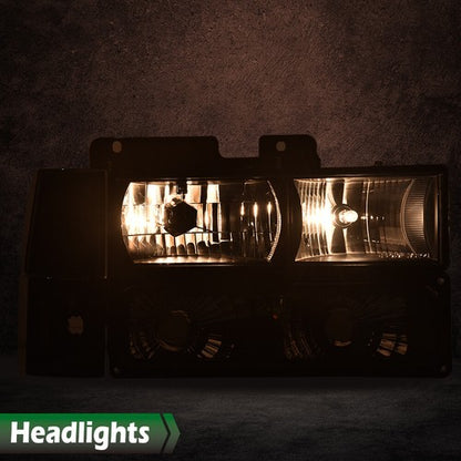 Solid Spare Fit For 1994-1998 GMC C10 C/K Sierra Smoke Headlights+Bumper Corner Lights