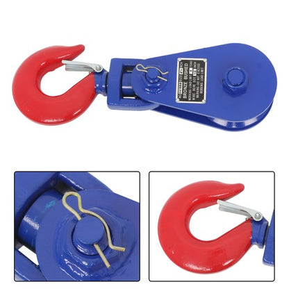 Solid Spare 4 Ton Snatch Block with Hook - 8800lbs Capacity, 4.5" Sheave, 1/2" Wire Rope