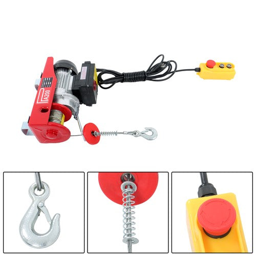 Solid Spare 440lbs Mini Electric Hoist 14ft Wired+328ft Wireless Remote Control 110V 510W