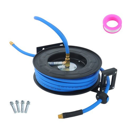 Solid Spare 1/2" x 50' Max 300PSI Premium Rubber Hose, Heavy Duty Steel Air Hose Reel
