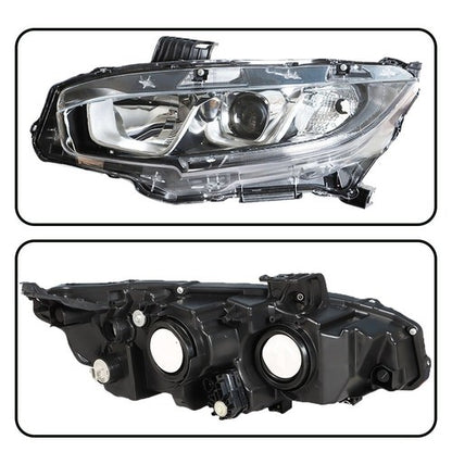 Solid Spare For Honda Civic 2016-2020 Headlight Assembly Halogen Chrome Clear Driver Side