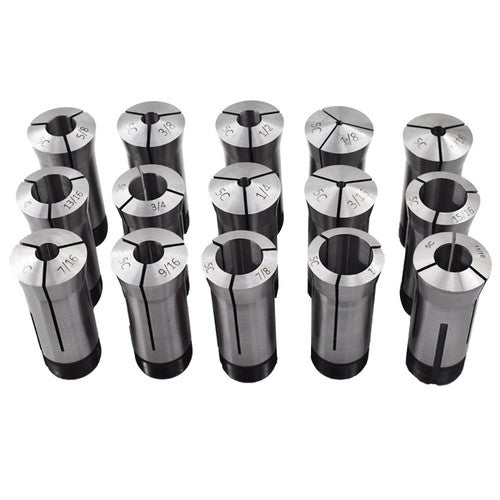 Solid Spare 15 Piece Set 1/8"-1" Capacity TIR 0.0005" High Precision 5C Round Collet