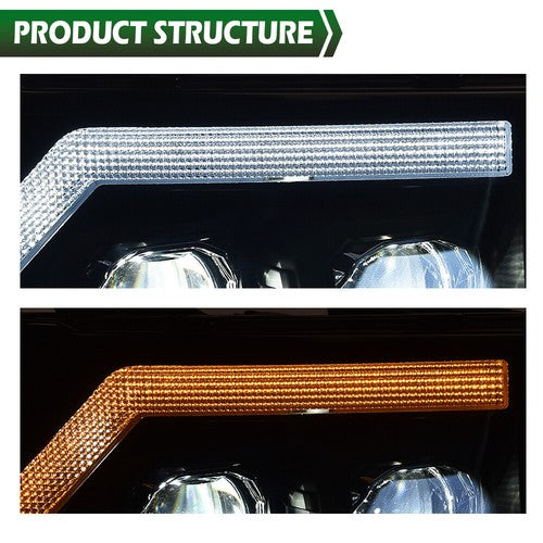 Solid Spare Fit For 07-2013 GMC Sierra 1500 2500HD LED DRL Tube Projector Smoked Headlights