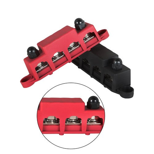 Solid Spare NEW 4 Post Busbar Bus Bar Power Distribution 12V 250A 3/8" Red and Black Pair