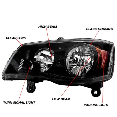 Solid Spare Pair Headlights For 2008-16 Chrysler Town & Country 2011-20 Dodge Grand Caravan