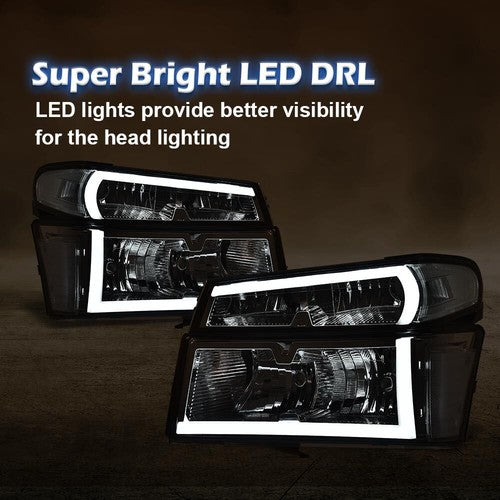 Solid Spare Fit For 2004-2012 GMC Colorado Canyon Smoked/Clear LED DRL Headlight Lamps