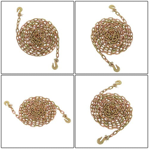 Solid Spare G70 1/4in×20ft Transportation Bundle Chain Steel Gold 3150lbs with Clevis Hooks