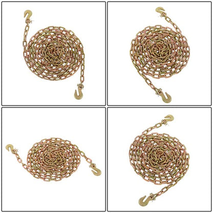 Solid Spare G70 1/4in×20ft Transportation Bundle Chain Steel Gold 3150lbs with Clevis Hooks