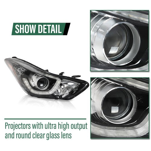 Solid Spare Fit For 14-16 Hyundai Elantra LED Projector Headlight Limited Right Passenger