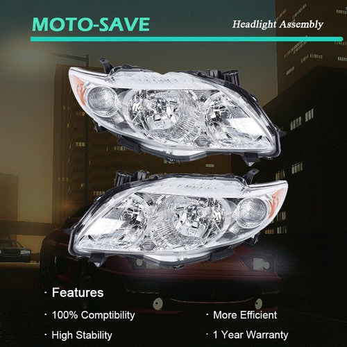 Solid Spare Front Headlight Assembly For Toyota Corolla 2009-2010 LH + RH Pair Clear Lens