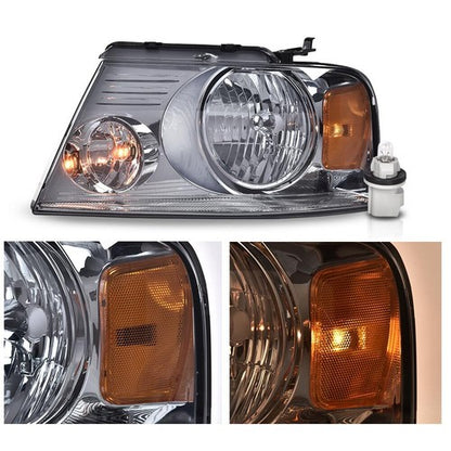 Solid Spare Headlights Fit For 2004-2008 Ford F-150 F150 Pickup Smoke Lens Amber Corner Pair