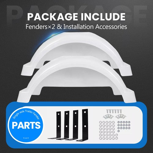Solid Spare Set Of 2 Single Axle Trailer Fenders 13" Wheels Tires Top Step Skirt Boat