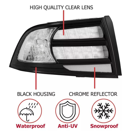 Solid Spare Rear Tail Light For 2004-2008 Acura TL Black Housing Clear Lens Halogen LH RH
