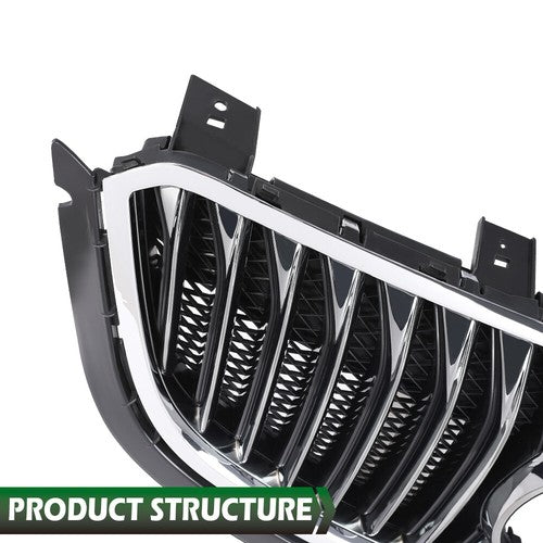 Solid Spare Fit For 2016-2018 Buick Envision Black Front Bumper Upper Grille w/ Chrome Trim