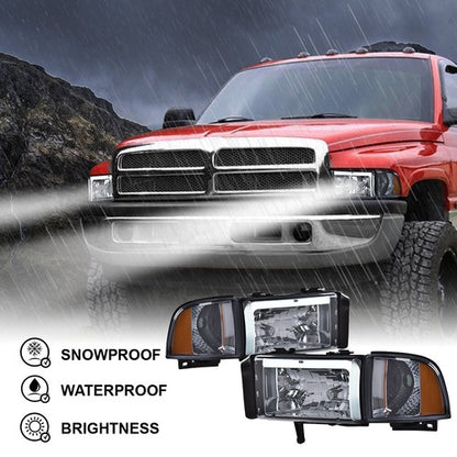Solid Spare Fit For 1994-2002 Dodge Ram 1500 2500 3500 Smoke/Amber LED Tube Headlights