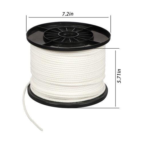 Solid Spare 3/16" x 500Ft White Hollow Braid Polypropylene Rope For Indoor & Outdoor