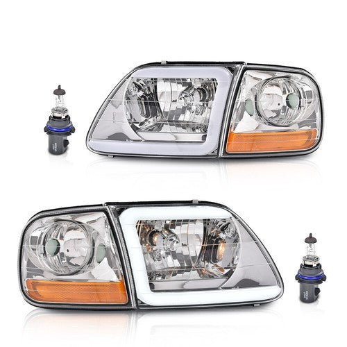 Solid Spare Clear LED DRL Headlights+Corner Lights Fit For 97-03 Ford F150/99-02 Expedition