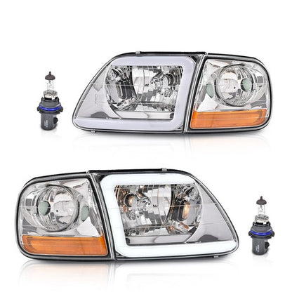 Solid Spare Clear LED DRL Headlights+Corner Lights Fit For 97-03 Ford F150/99-02 Expedition