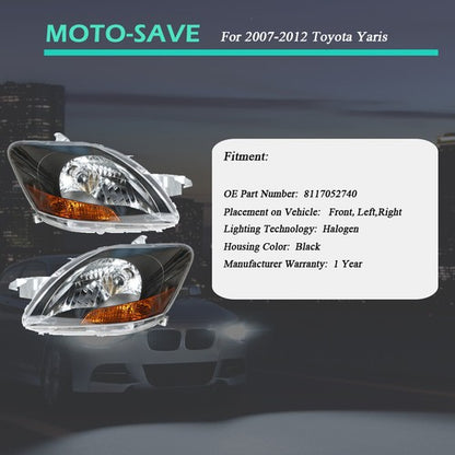 Solid Spare Headlights Headlamps Black Housing Left & Right Side For 2007-2012 Toyota Yaris