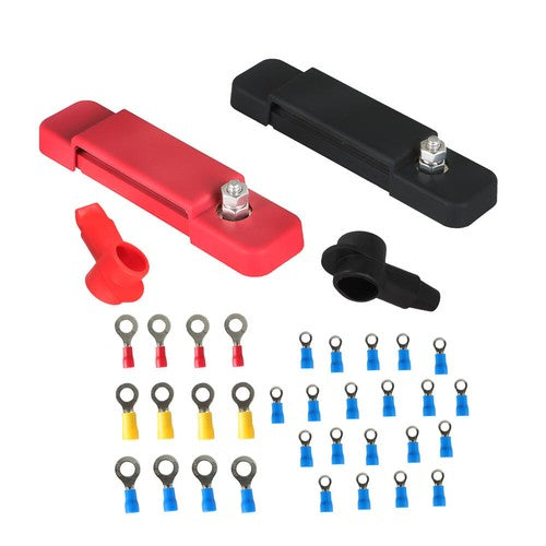 Solid Spare 12 Point Bus Bar Power Distribution Block 180A 12V DC Pair Black & Red USA