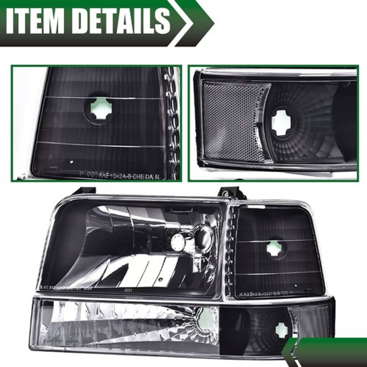 Solid Spare Fit For 1992-1996 Ford F150 F250 F350 Bronco Clear Black Headlights Bumper Lamps