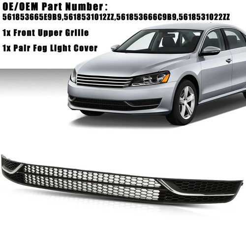 Front Bumper Lower Grille & Fog Light Bezel Cover LH+RH Fit 2012-2015 VW Passat