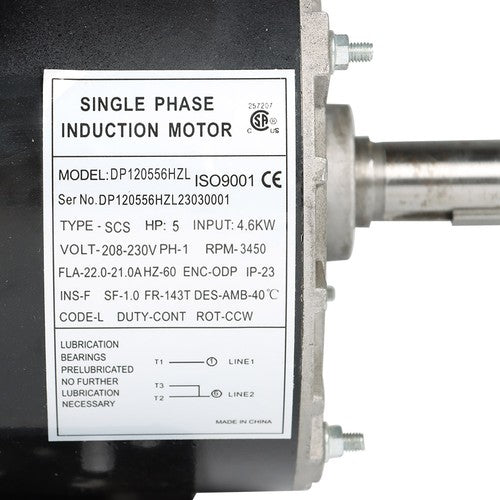 Solid Spare 5HP Compressor Duty Electric Motor 1Phase 3450RPM 56HZ Frame 7/8" Shaft 230V New