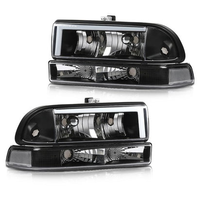 Solid Spare Fit For 1998-2004 Chevy S10 Blazer Clear Corner Black Housing LED DRL Headlights
