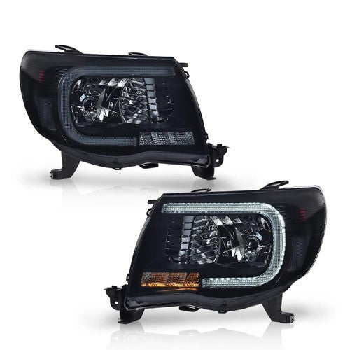 Solid Spare Fit For 2005-2011 Toyota Tacoma Smoke Lens Black Housing Headlights w/LED DRL