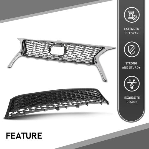 Solid Spare Front Bumper Upper & Lower Grille Fit For 2013-2015 Lexus RX350 F-Sport Style