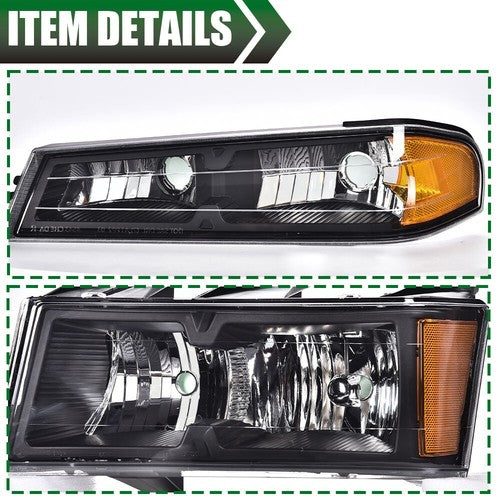 Solid Spare Fits 2004-2012 GMC Canyon Chevy Colorado Pair Headlights Front Bumper Lamps