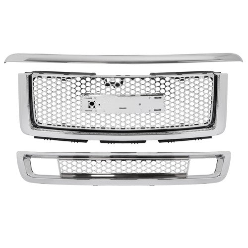 Solid Spare For 2007-13 GMC Sierra 1500 Denali Pickup Upper Lower Grille Hood Molding Chrome