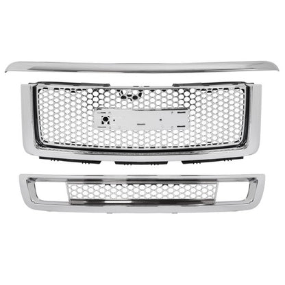 Solid Spare For 2007-13 GMC Sierra 1500 Denali Pickup Upper Lower Grille Hood Molding Chrome