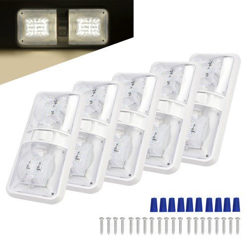 Solid Spare 5x RV LED 12V Double Dome switched Light Ceiling Fixture Camper Trailer Marine