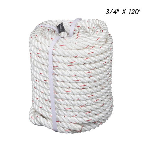 Solid Spare 3/4IN x120FT High Strength Braided Rope Breaking Strength 2038 Pounds White Red