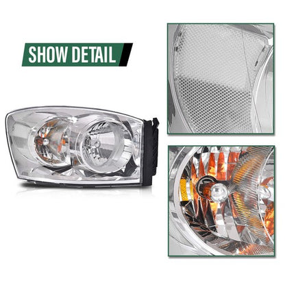 Solid Spare Fit For 06-08 Dodge Ram 1500/2006-2009 Ram 2500 3500 Clear Chrome Headlights