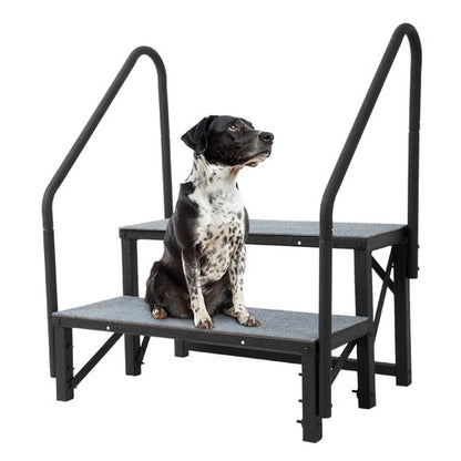 Solid Spare 2 Step RV Steps with 2 Handrails w/Step Mat 660 lbs Load Capacity For Trailers