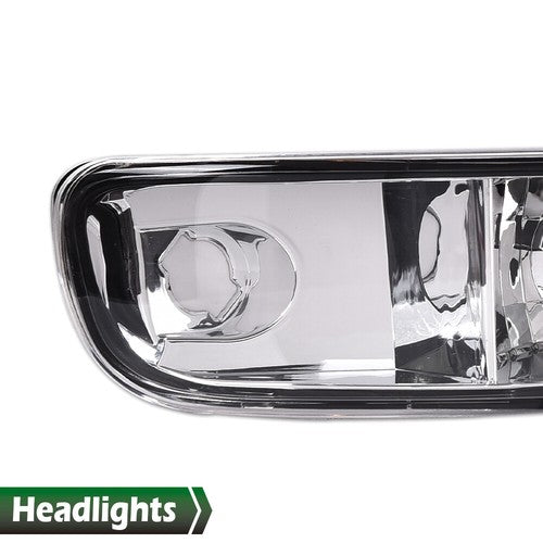 Solid Spare LED DRL Clear Chrome Headlights+Bumper Lamps Fit For 1999-2007 GMC Sierra/Yukon